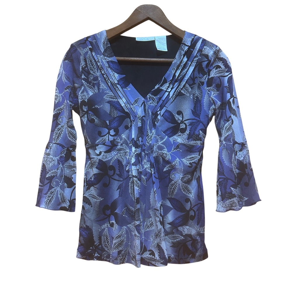 Vintage Worthington Babydoll Top Womens Small Blue Print Y2K‎ Fairy Whimsigoth